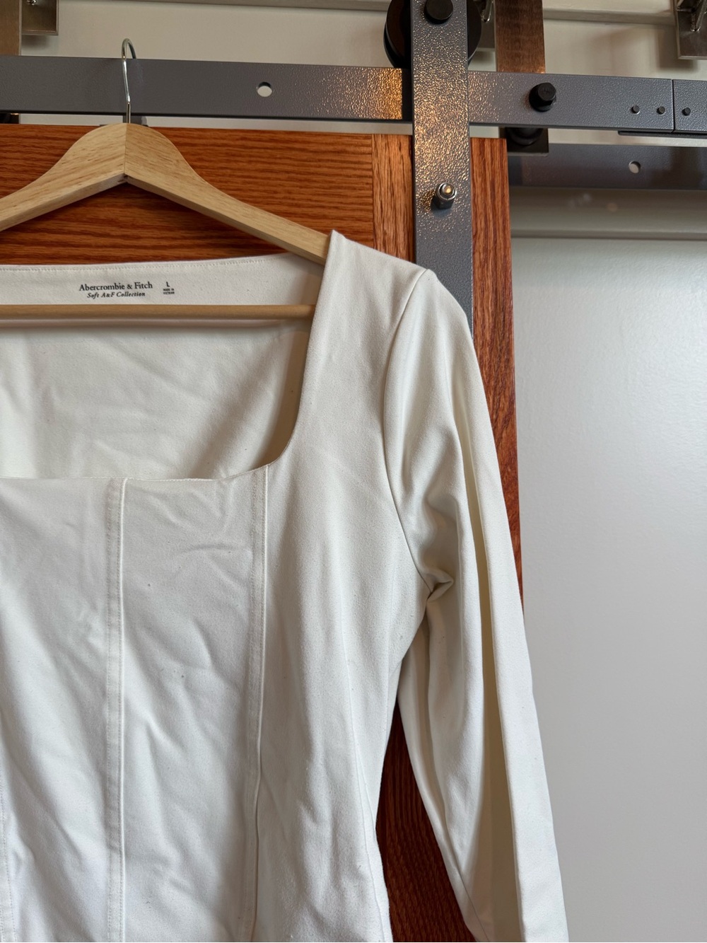 Abercrombie & Fitch Cream Square Neck Long Sleeve Bodysuit